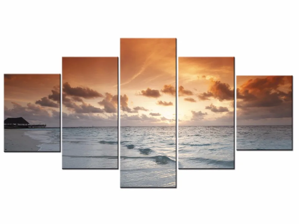

5 шт. настенная живопись морской пейзаж закат пейзаж холст печать домашний Декор картина для гостиной J009-017 в рамке