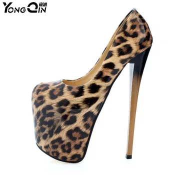 

Sexy ultra high heels women pumps thin heels Leopard leather women shoes 19cm heel plus size size34-47