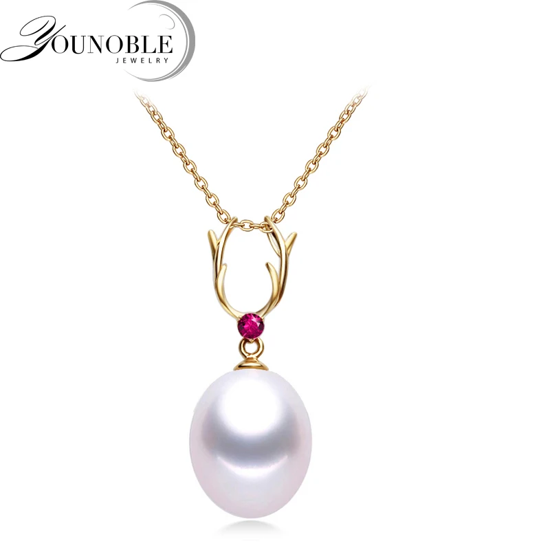 

Real 18k yellow gold pendant for women with 925 sterling silver choker necklace freshwater pearl 9-10mm girl gift jewelry in box