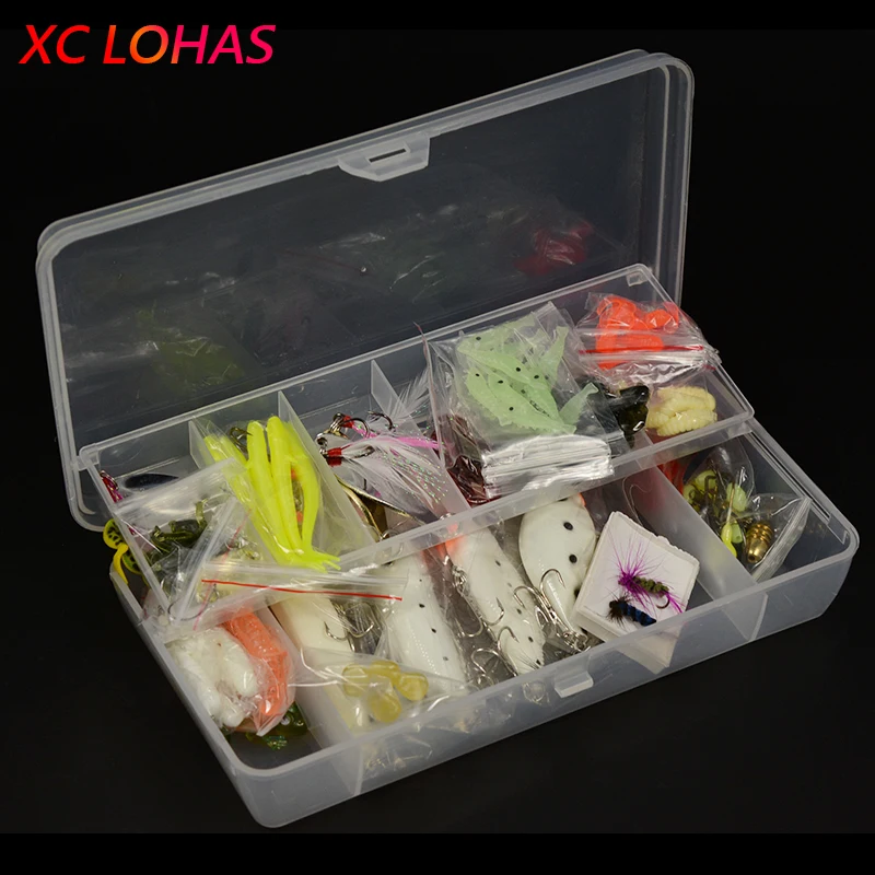 

101 Pcs/Set Fishing Tackle Set with Soft Worm Lures+Metal Spinner Spoon Lures+Night Fishing Lures+Fishhooks+Connectors+Sinkers