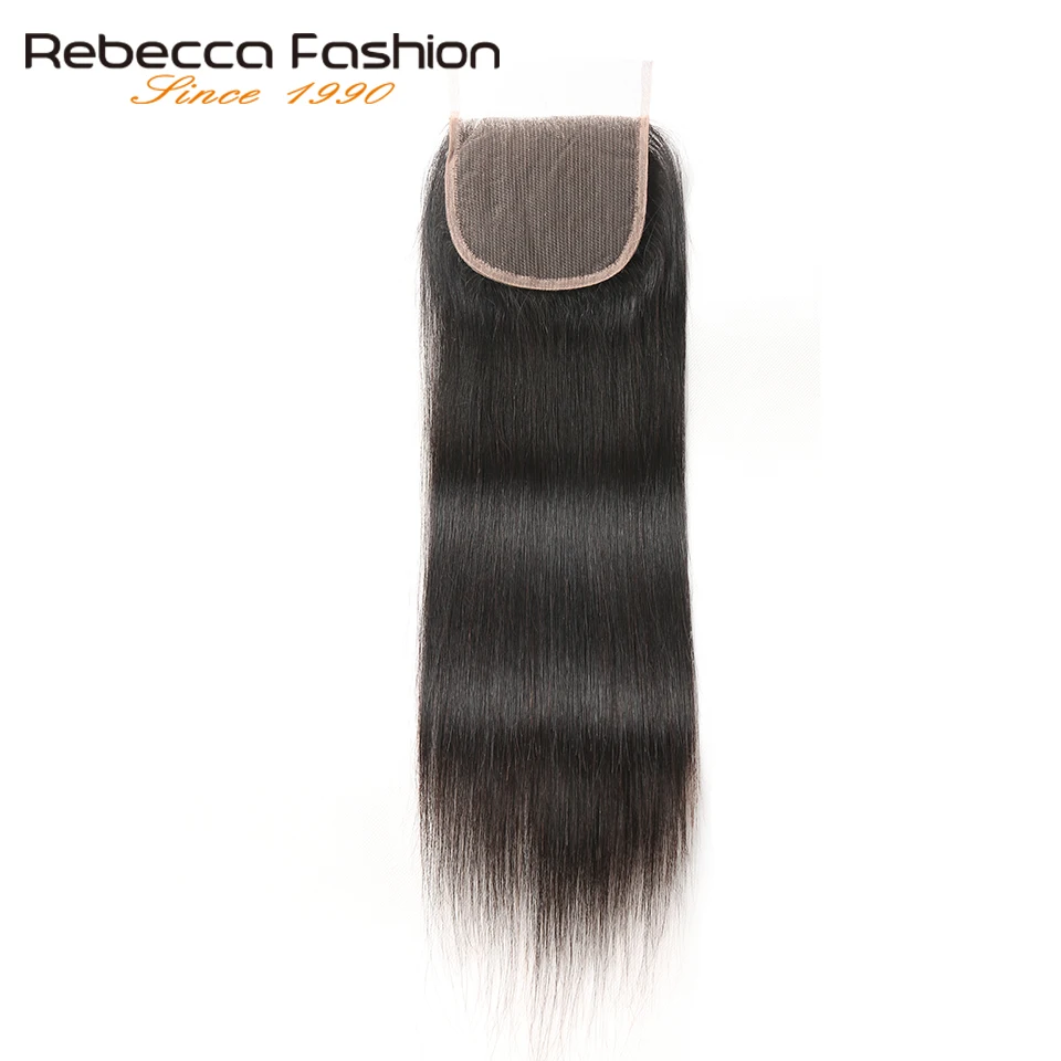 Rebecca 4x4 закрытия шнурка /средний/три части прямые волосы закрытие перуанские волос человеческих волос 8 до 20 дюймов