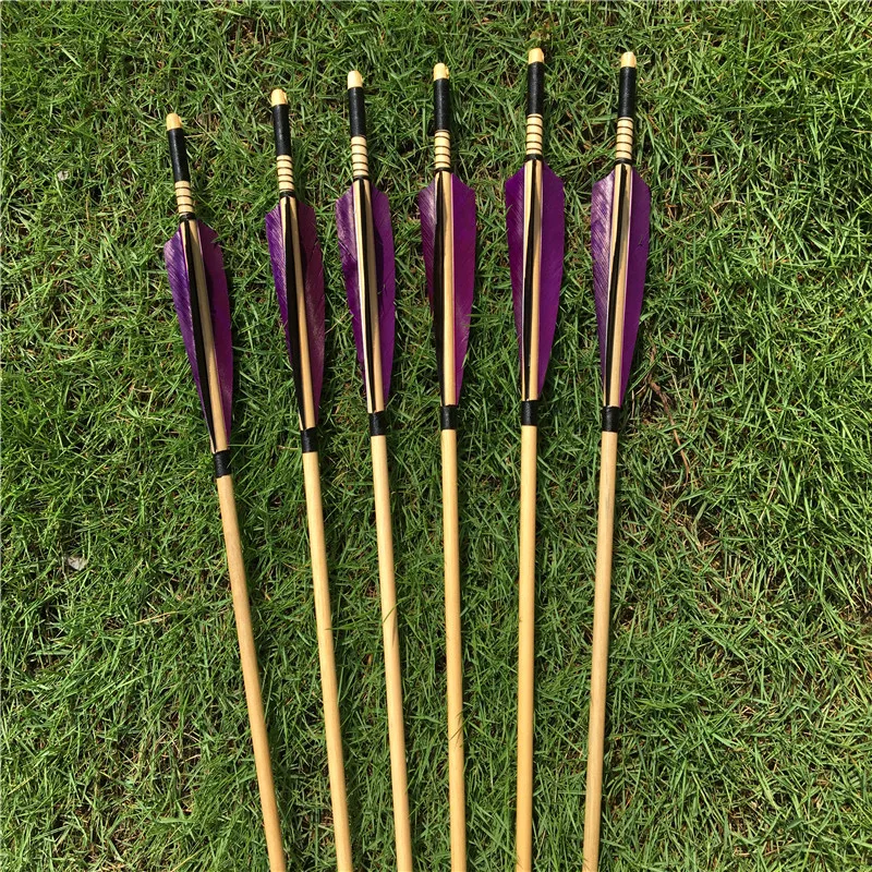 

CDRIC 6pk Natural Wooden Arrow Purple Black Feather Archery Shooting Hunting