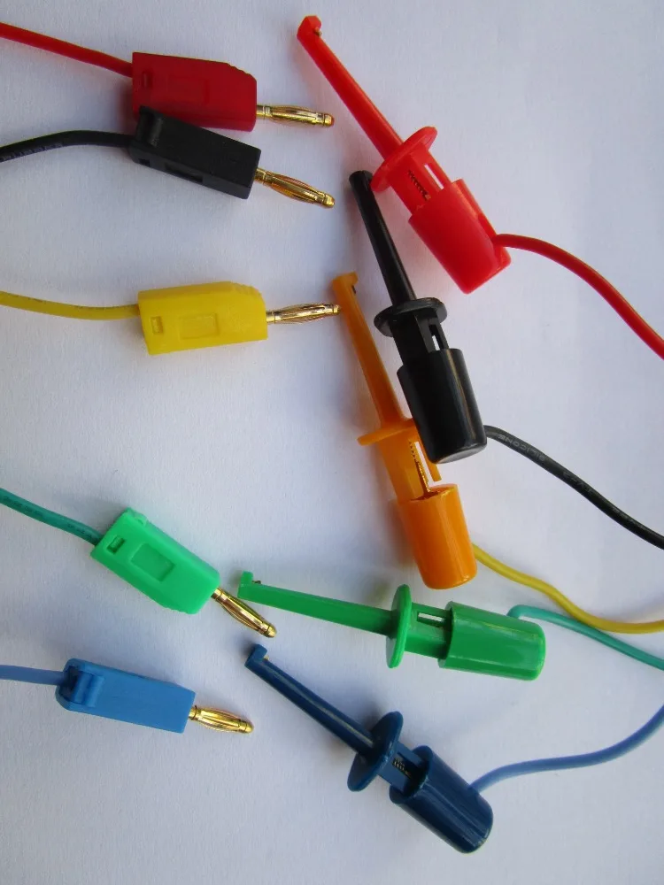 2 sets (10 clips)Gold Plated 2mm Banana Plug to Small Size Probes Test Hook Clip Lead Cable 5