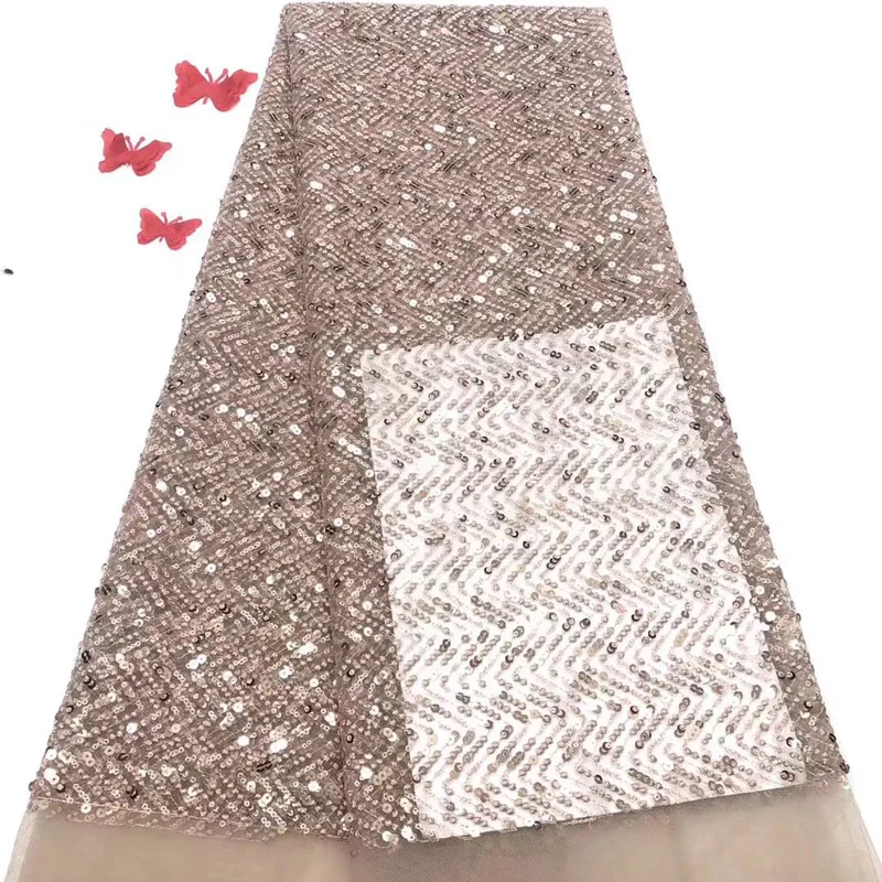 

9 colors high quality champagne color African beads and sequins tulle lace shining French net lace fabric for party dress FZZ298