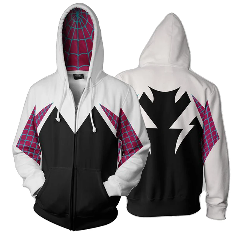 

3D Printed Spider Gwen Stacy Spider Hoodies Unisex Streetwear Men's Casual Zip Up Sweatshirt Hooded Halloween Costume Coat