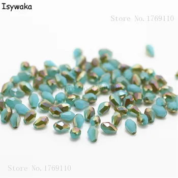 

Isywaka 100pcs Blue Golden Color Faceted Teardrop Beads Austria Crystal Beads Glass Beads Loose Spacer Bead for DIY 3x5mm