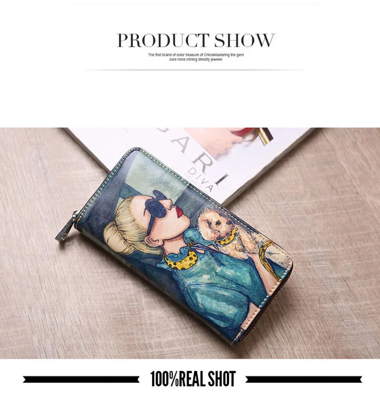 Lasen bag 2017 New lady long leather Chinese style pretty girls animal painting wallet creative painting personalized handbag (7)