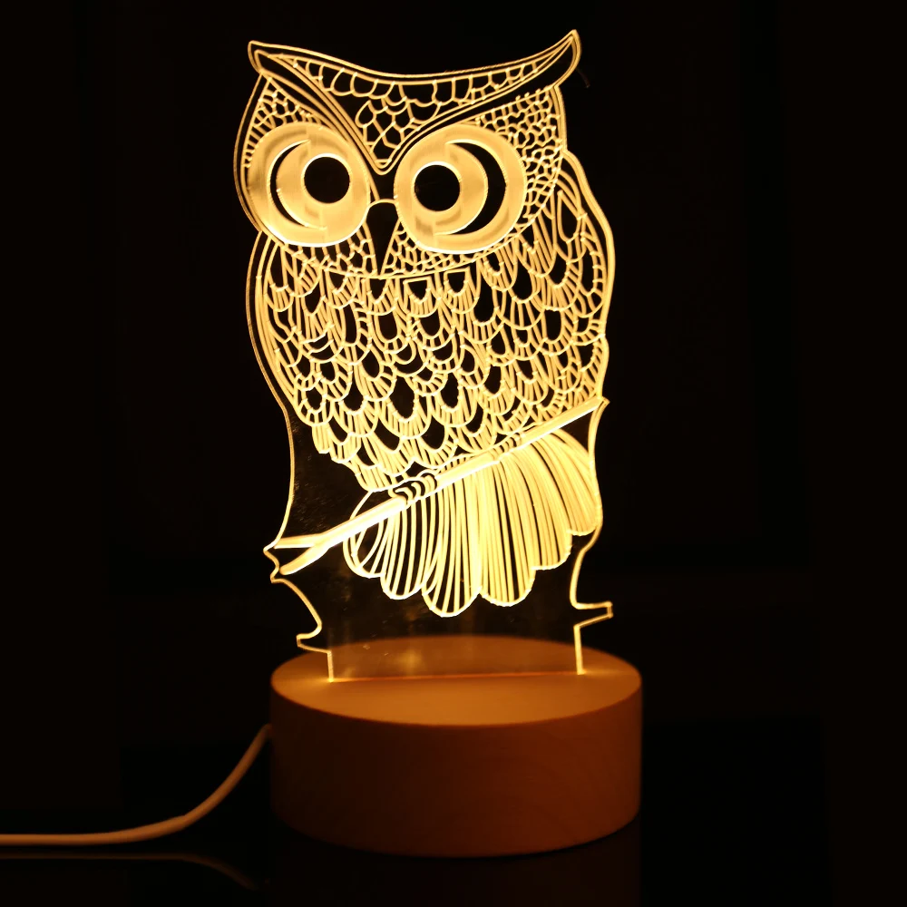 

Novel 3D LED Night Light USB Charging Animal Shape Home Decor LED Lamp Creative Gift Acrylic Atmosphere Lamp