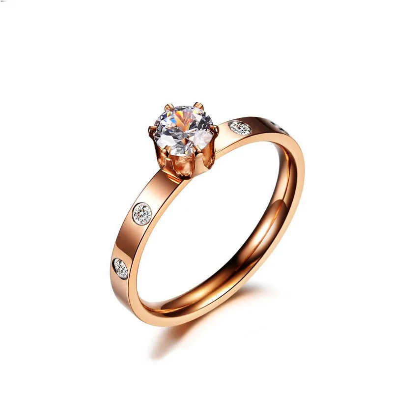 Женское кольцо из титановой стали розовое золото прозрачный 1 карат AAA фианит