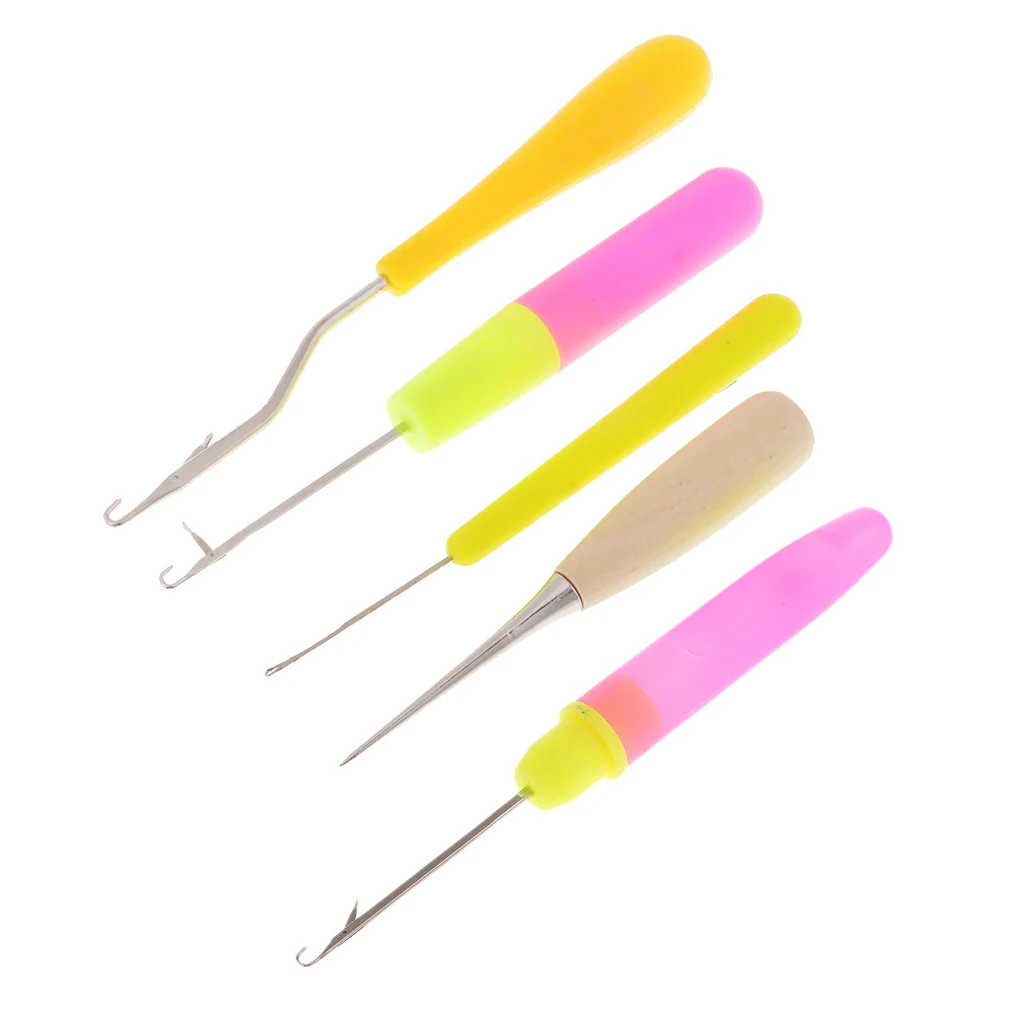 5pcs Wood/Plastic Crochet Latch Hooks Lock Needles Awl for Hair/Micro Braid