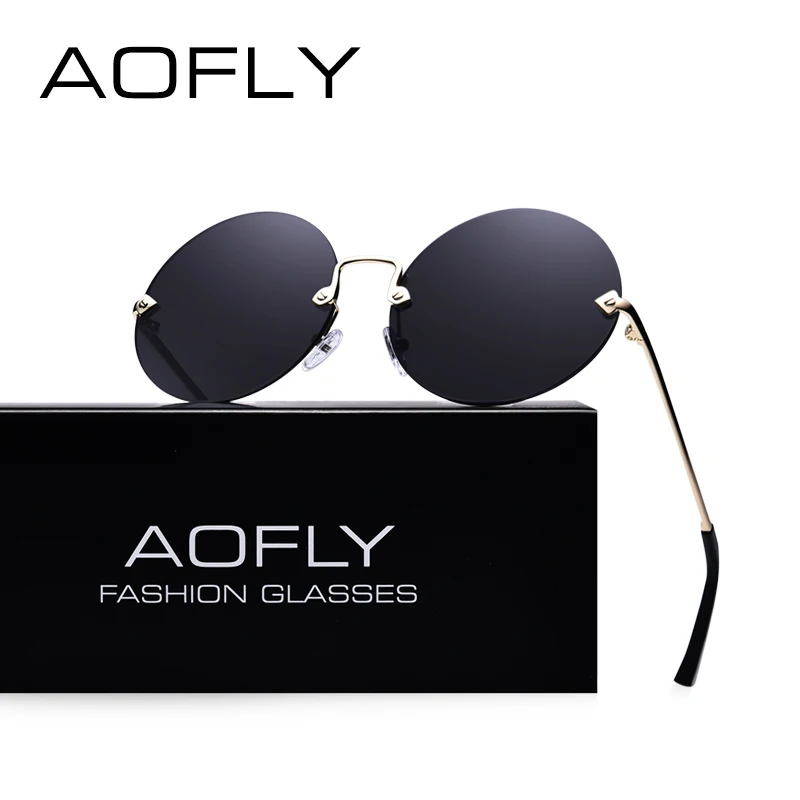 Koop AOFLY Ronde Randloze Zonnebril Vrouwen Vintage Zonnebril Vrouwen Vrouwelijke Merk Ontwerp Mirrored Lens UV400 Bril lunette de soleil