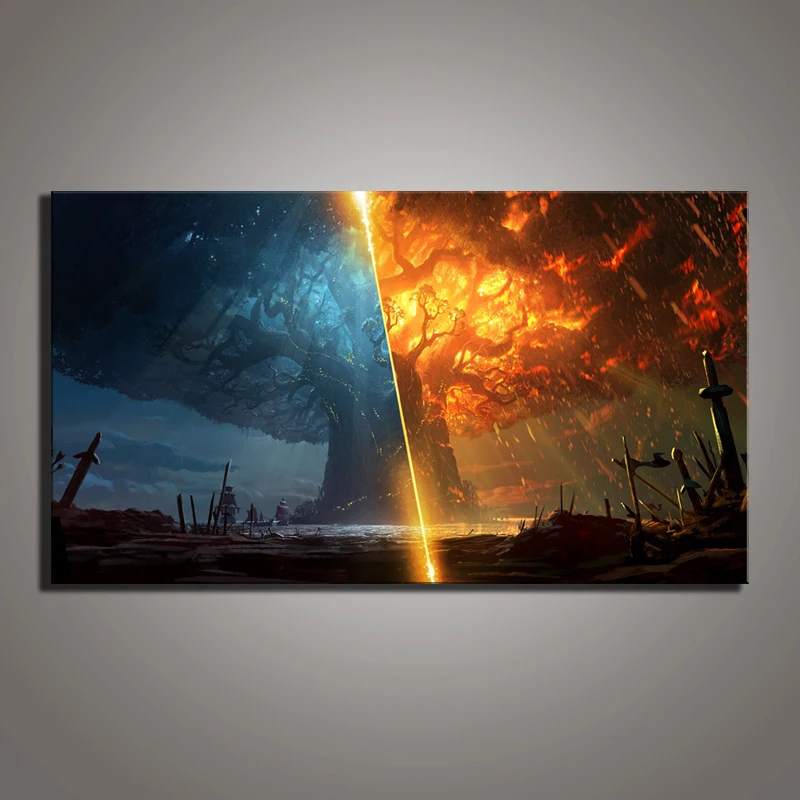 Модульные картины на холсте художественный постер Teldrassil сжигающий Мир Warcraft