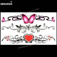 SHNAPIGN бабочка любовь сердце Временные татуировки боди-арт рука флэш тату наклейка s 17*10 см Водонепроницаемая поддельная хна безболезненная наклейка
