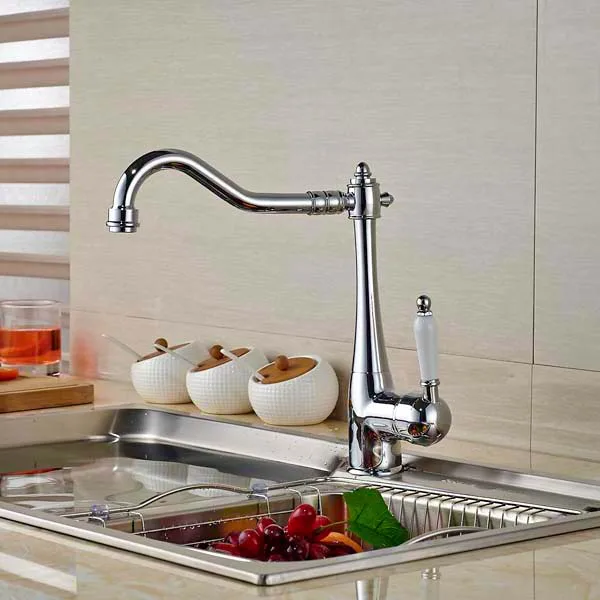 NEW Swivel Spout Chrome Brass Kitchen Faucet Vessel Sink Mixer Tap Ceramic Handle Deck Mounted kitchen faucet swivel spout vessel sink mixer tap ceramic handle deck mounted antique brass