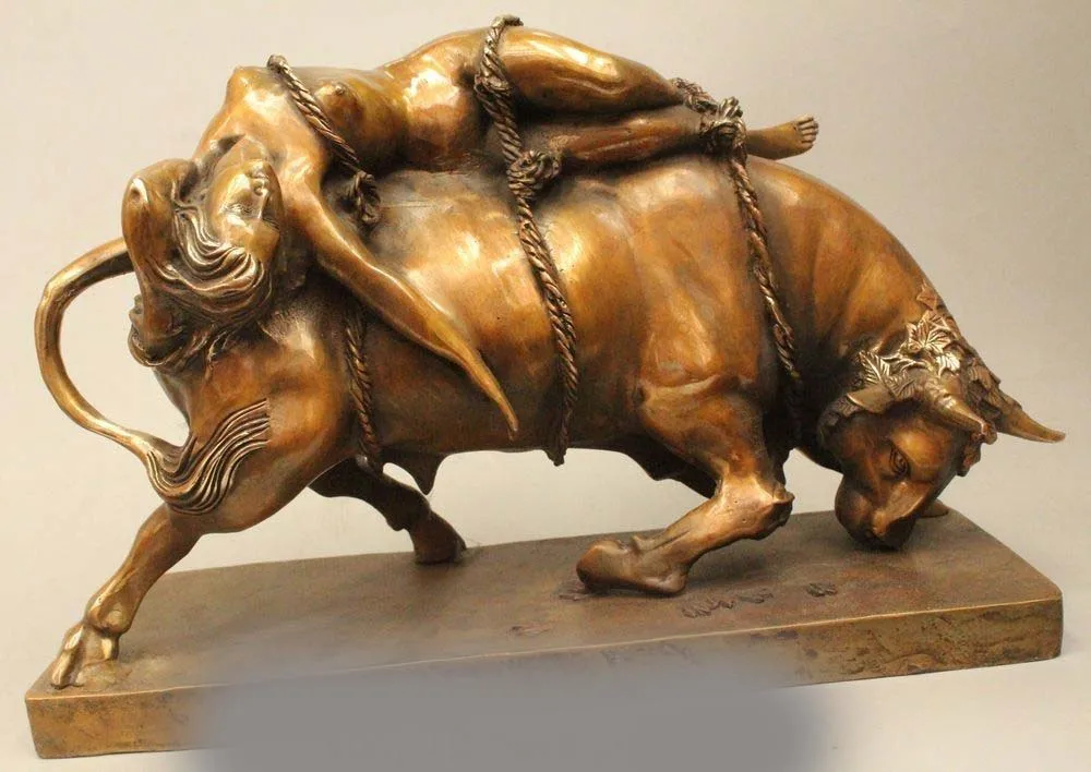 

10" China Chinese Fengshui Bronze Sleep Art Belle Peri Fight Bull Oxen Statue