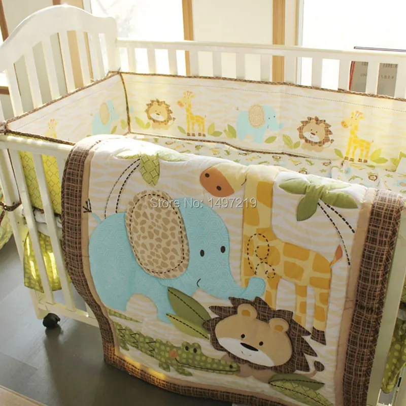 Baby Bedding Crib Set 4pcs Lion King Pattern With Fitted Sheet And