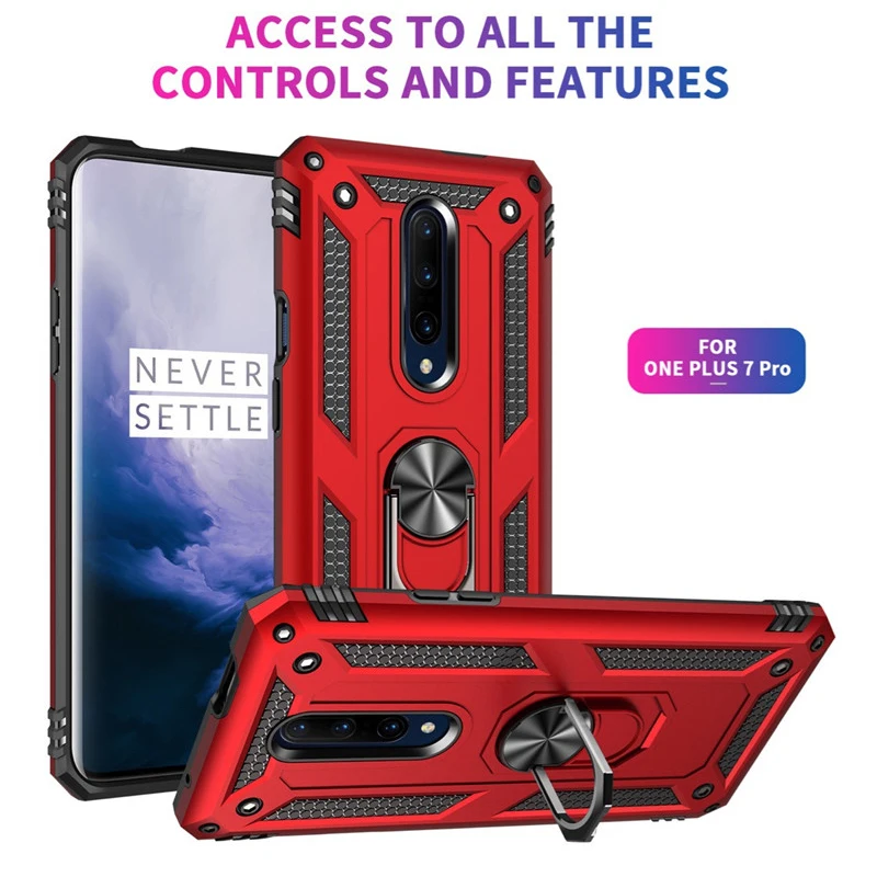 

OnePlus 7 Pro Shockproof Armor Kickstand Phone Case Finger Magnetic Ring Holder Cover For One Plus 7 Pro 1+7 Pro Silicone Bumper