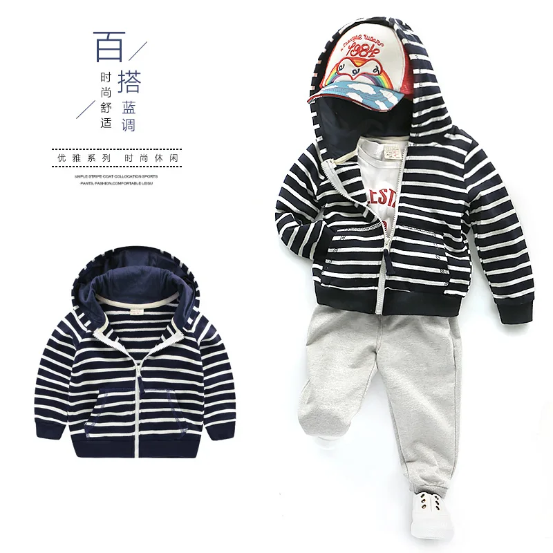Boys stripe zipper outerwear 2017 spring children's clothing child baby top u5112 in Hoodies