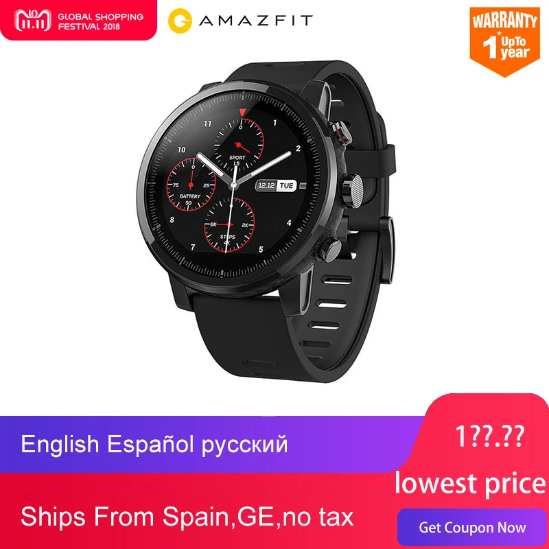 

NEW Original Huami Amazfit Stratos Smart Sports Watch 2 5ATM Water Resistant 1.34' 2.5D Screen GPS Firstbeat Swimming Smartwatch