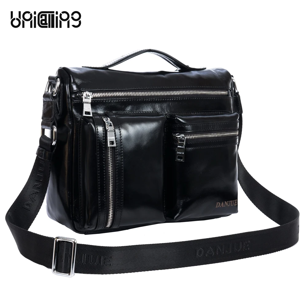 

UniCalling trendy men Boston bag fashion casual trunk shape solid pockets tote shoulder bag men leather messenger bag