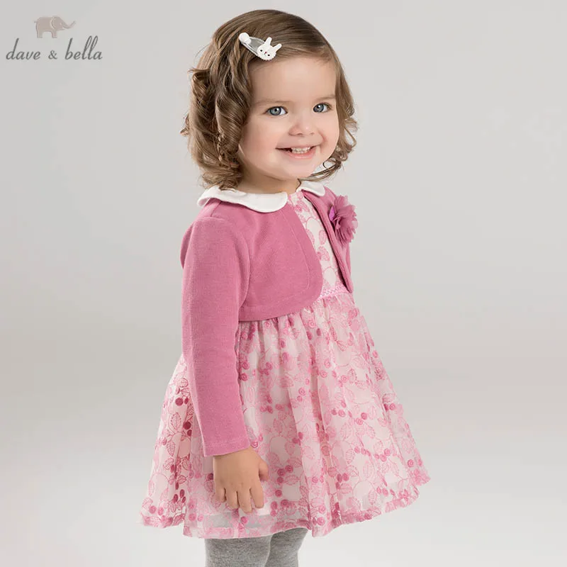 

DBM6967 dave bella spring infant baby girl's Knitted Dress fashion floral birthday party dress toddler children clothes
