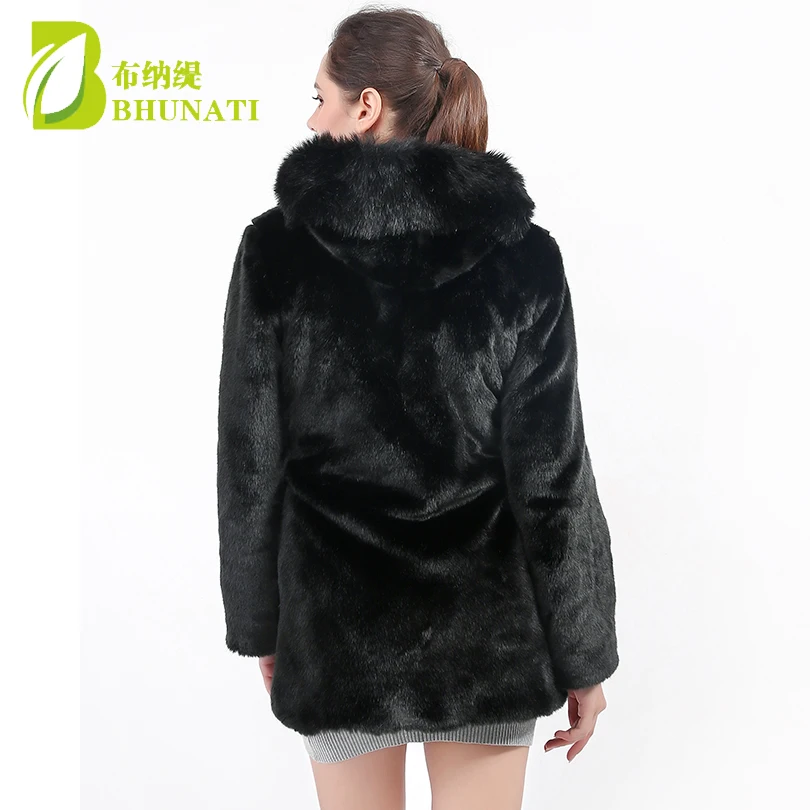 BHUNATI 2018 Winter Women Hooded Faux Fur Coat Fashion Warm Long-sleeved Loose Black Female Jacket Coat Plus size coats BNT108