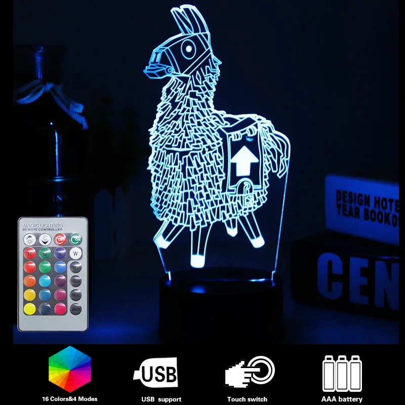 

Remote 3D nightlight baby Fortnit Game Alpaca Llama Night Light 16 Color Table Lamp For Child Birthday Holiday girl friends Gift