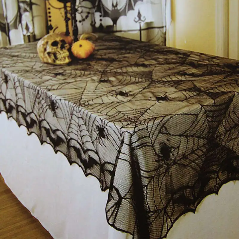 

2.4x1.2M Spider Web Lace Tablecloth Happy Halloween Party Decoration Horror Black Desktop Home Decor Ghost Event Party Supplies