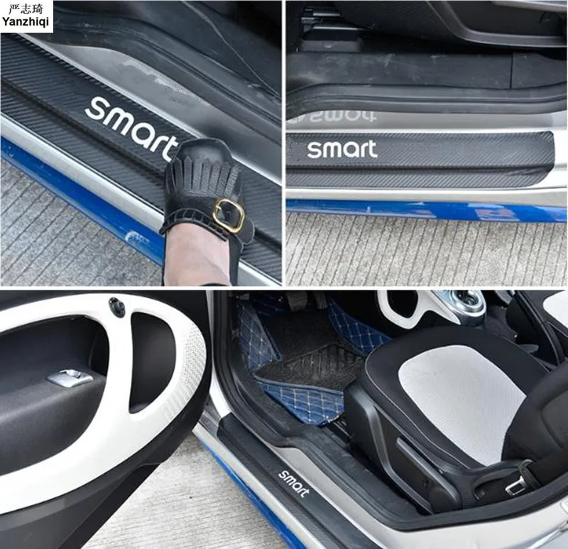 

Car Styling Carbon fiber doorsill sticker door shaving protection sticker For 2015-2017 Smart Forfour Fortwo
