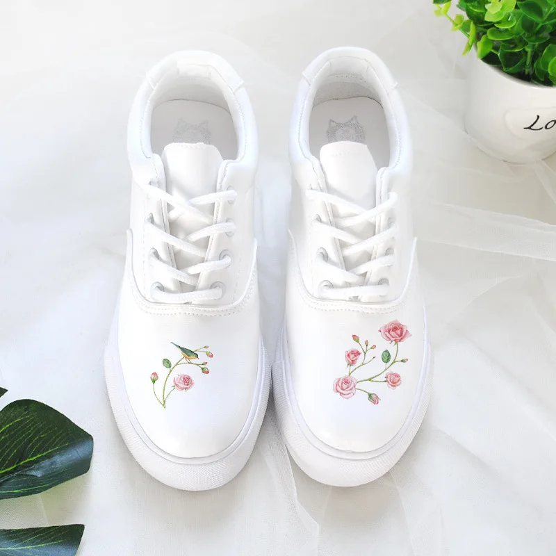 

Sweet Floral Print White Sneakers Women Autumn Shoes 2018 Breathable Platform Shoes Trainers Ladies Tenis Feminino