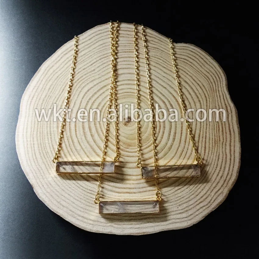 

Wholesale Natural crystal quartz rectangle necklace single stone double loops bail necklace
