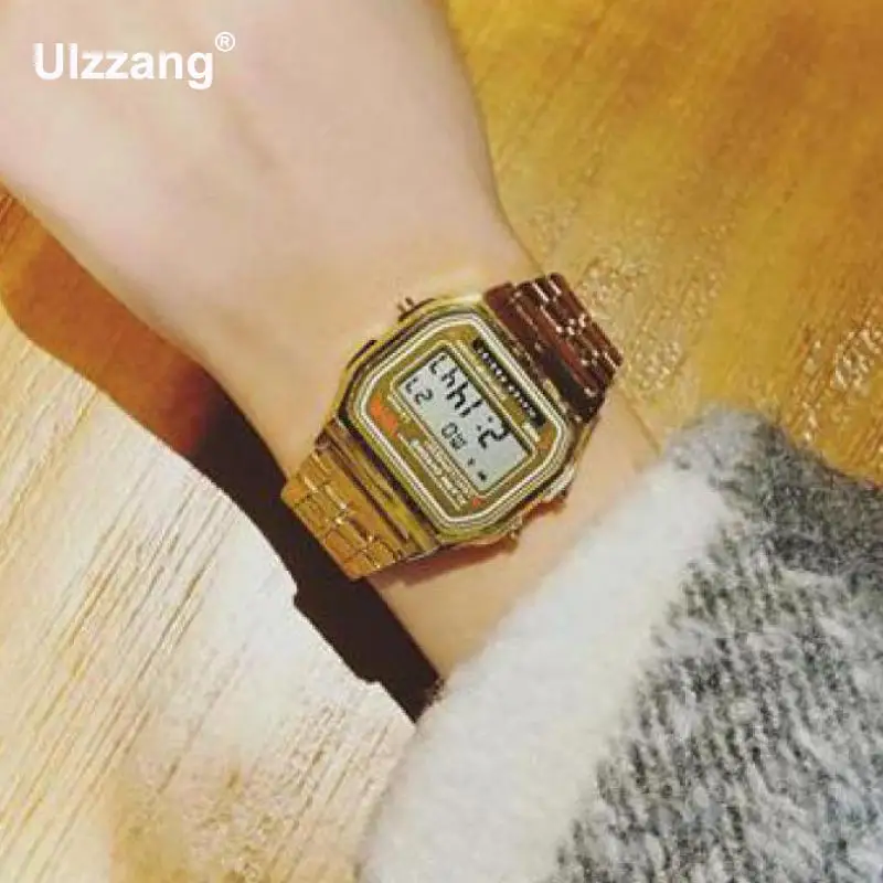

Hot Sale Gold Silver Waterproof Full Stainless Steel Digital LED Multi-functions Wrist Watch for Men Boy Women