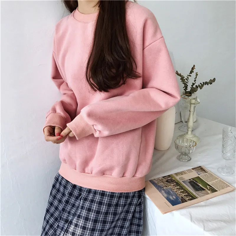 Розовый Sudaderas mujer Харадзюку однотонный Свитшот женский длинный рукав толстовка Свободный Женский повседневные худи и свитшоты спортивный костюм - Цвет: Розовый