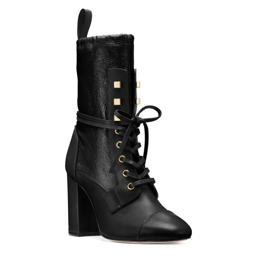 high neck leather boots