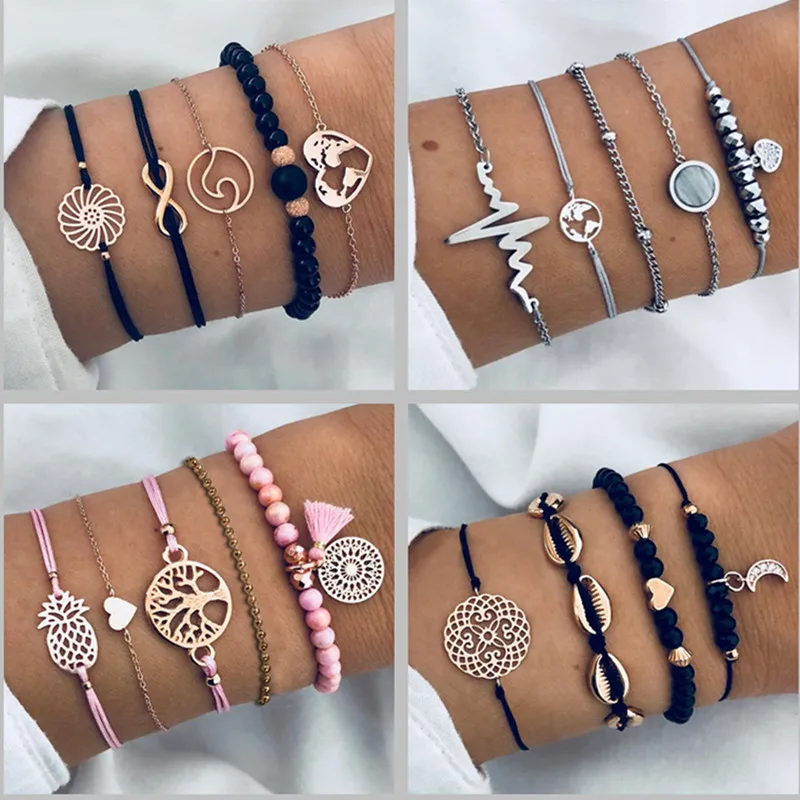 

DIEZI Different Style Bohemian Tree Beaded Bracelets Sets For Women Vintage Fashion Chain Strand Bracelets Jewelry Gifts
