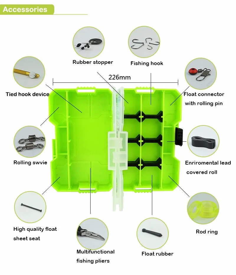 Professional Fishing Box Set with Fishing Hook, Fishing Float,Pliers, Rubber Stopper , Bait