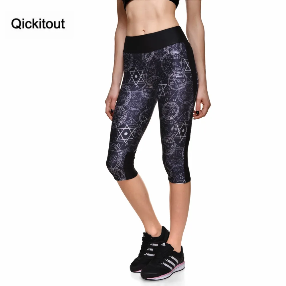 

Qickitout Capri Pants 2016 Sexy Women's 7 Point Pants Ensemble Round Digital Print Women High Waist Side Pocket Phone Pants