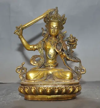 

wedding decoration Tibet Buddhism Temple Bronze Gilt Manjushri Kwan-yin Tara Wenshu Goddess Statue