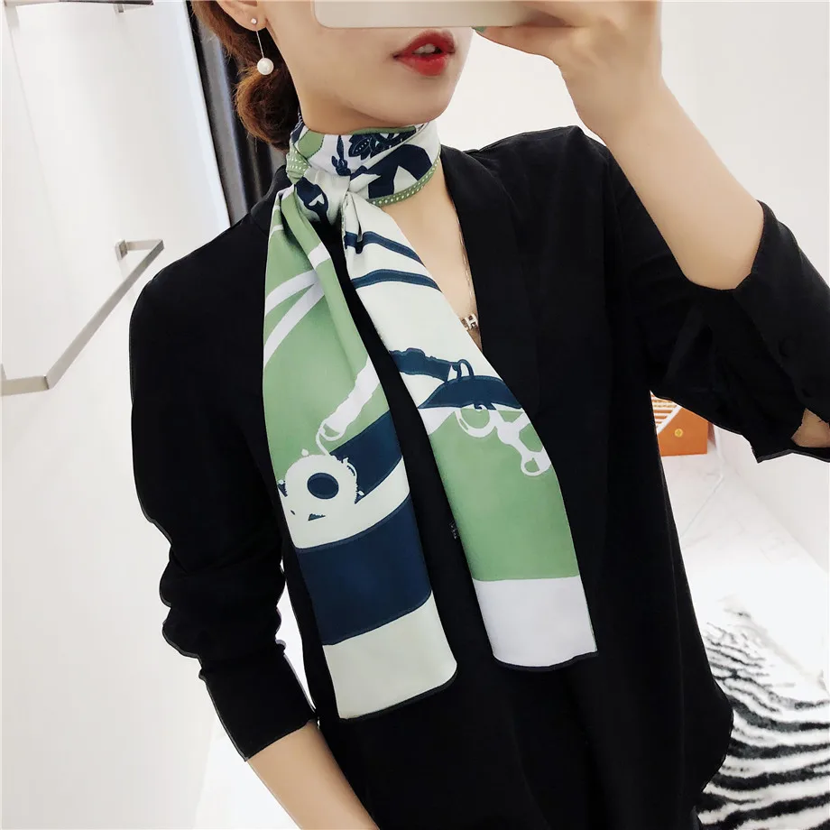 160cm Luxury Brand New Design Tassels Chain Twill Scarf Double-deck Women Scarf Head Silk Scarves Wraps Neckerchief For Ladies