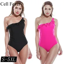 Women's One Piece Swimsuit 2019 Summer One Shoulder Swimwear Ruffle Monokini Bathing Suits Solid Bodysuit Beachwear S-5XL Women's One Piece Swimsuit 2019 Summer One Shoulder Swimwear Ruffle Monokini Bathing Suits Solid Bodysuit Beachwear S-5XL
