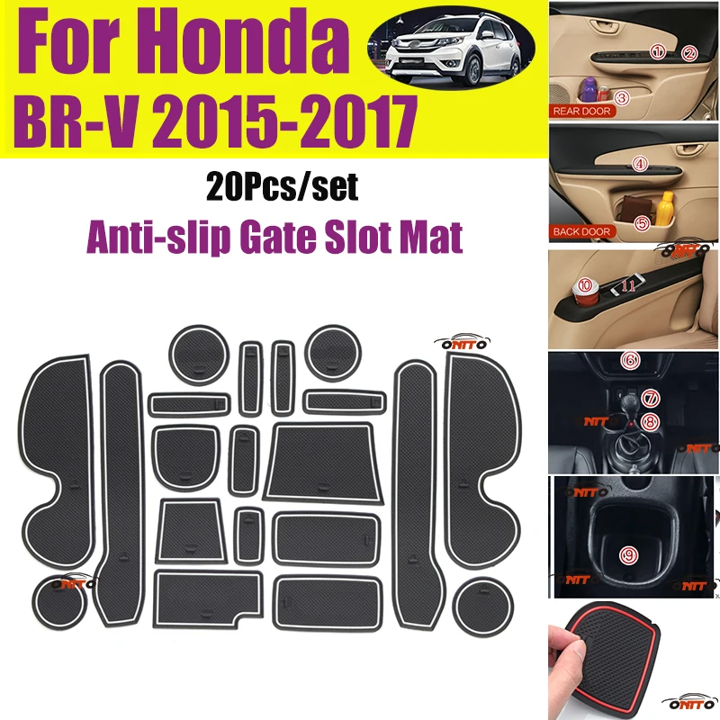 

HOT Anti-slip Gate Slot Mat 20Pcs/set For Honda BR-V 2015-2017 Car Interior Door Groove Mat Pad Dust-proof Cup Mat Decoration