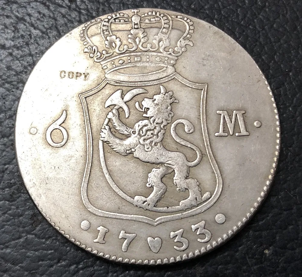 Серебряная копировальная монета 1733 Дания 6 Марк Кристиан VI (Королевский визит в