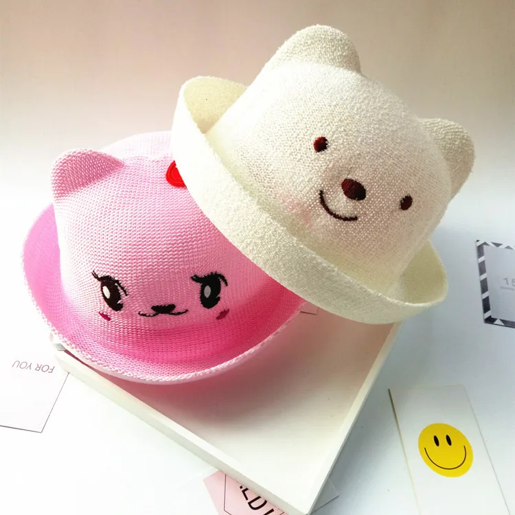 Cute Design Children Panama Caps Fashion Ears Straw Hats Baby Hats For Girls Bucket Hat Boys Hats Children Sun Summer Kids Caps