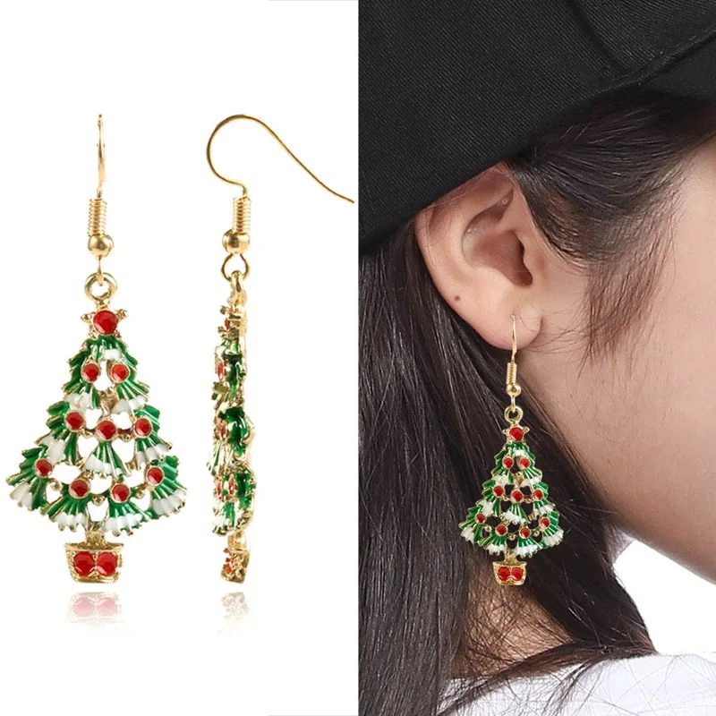 Рождественские серьги сплав праздничные украшения 1 пара серьги в форме рождественской ёлки для женщин металлическая серьга модная Подарочная бижутерия