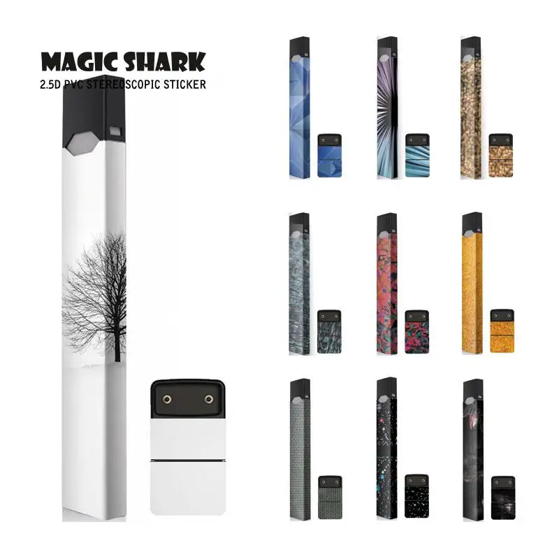 

Magic Shark Imagination Tree Leaf Stereo Sticker Printing Label Skin Film Cigarette Case Cover for Juul 2019 New Arrival