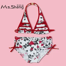 Ms. Shang/бикини для девочек-подростков 8-16 лет, топ с лямкой на шее, детский купальный костюм для девочек, новинка года, купальный костюм для крупных девочек, пляжная одежда, детский купальный костюм