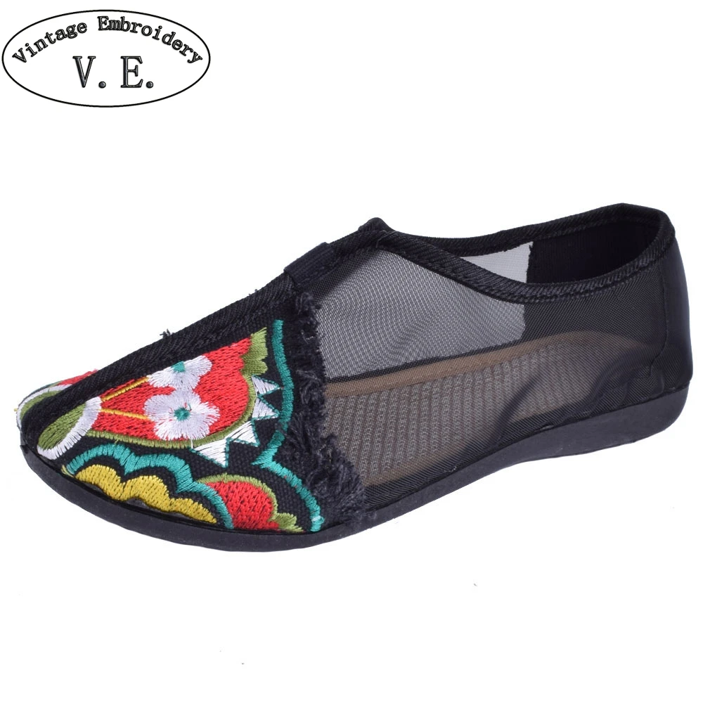 

Women Embroidery Flats Spring Summer Embroidered Shoes Gauze Floral Casual Canvas Dance Shoes Soft Bottom Plus Size 41