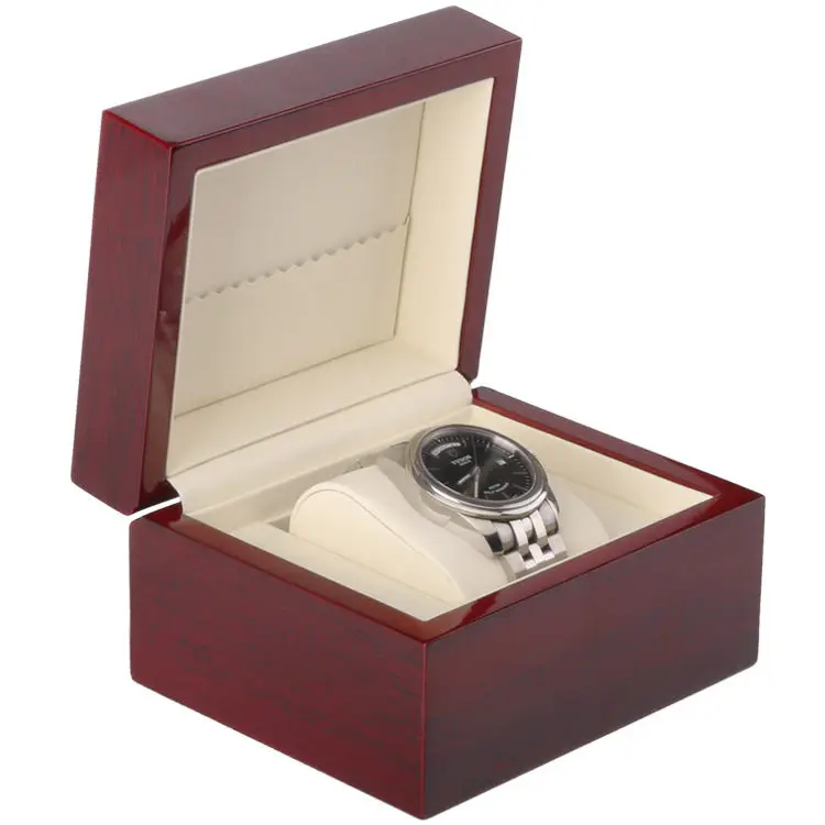 

High Light Wooden Watch Box Red Luxury Watch Display Box Jewelry Gift Storage Box For Single Watch Can Customize LOGO W0112