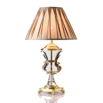 

Europe Classical Simple Luxury Table Lamps Cloth Cover Clear Crystal Copper Table Lamps Villa Model Room Hall Study Table Lamps