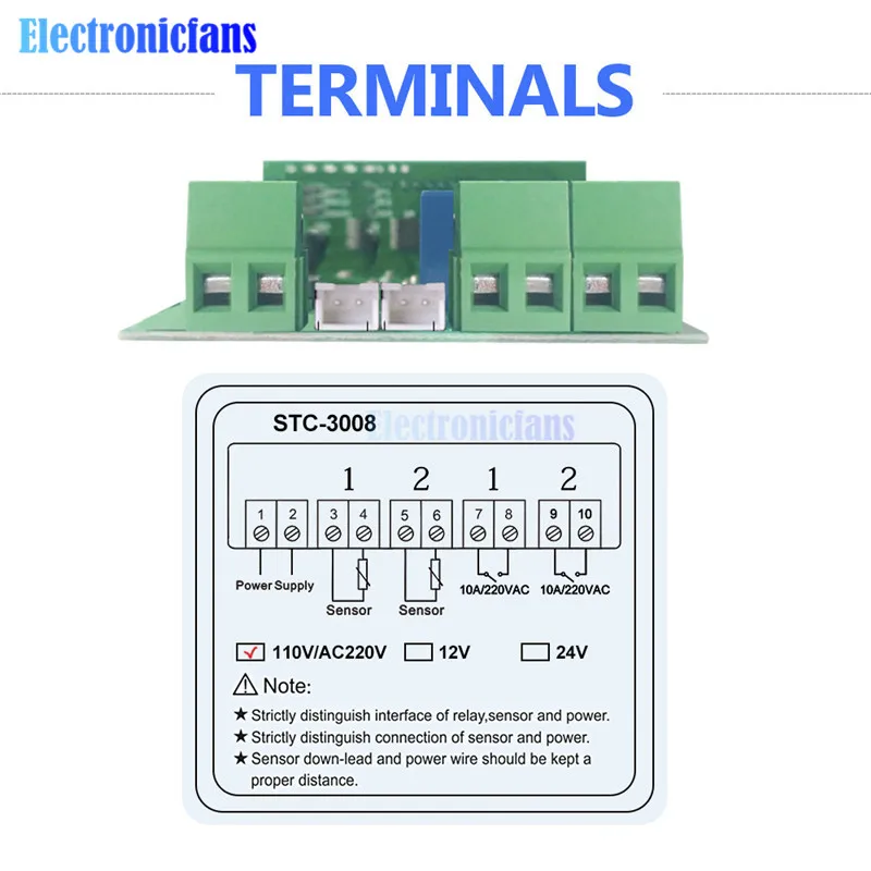 STC-3008 DC 12 В 24 В AC 110 В 220 в двойной цифровой регулятор температуры два реальных выхода Термостат Терморегулятор с датчиком